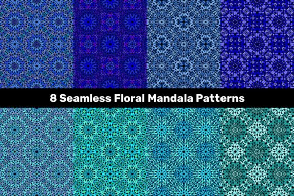 8 Seamless Blue Floral Mandala Patterns: A Versatile Design Resource for Creative Professionals