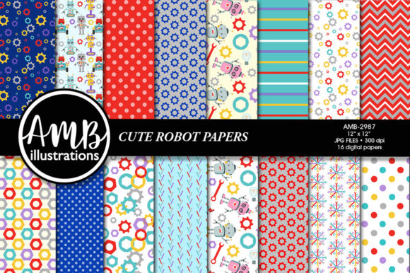 Cute Robot Patterns AMB-2987: A Versatile Design Resource for Creative Projects