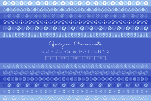 Georgian Borders Patterns in Blue, SVG