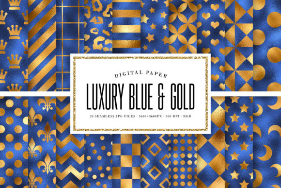 Gold Blue Seamless Geometric Patterns for Professional Design and Creative Work