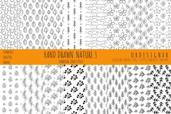 Hand Drawn Nature3 Seamless Patterns