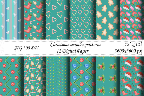 Mint Christmas Seamless Patterns. Vol.1