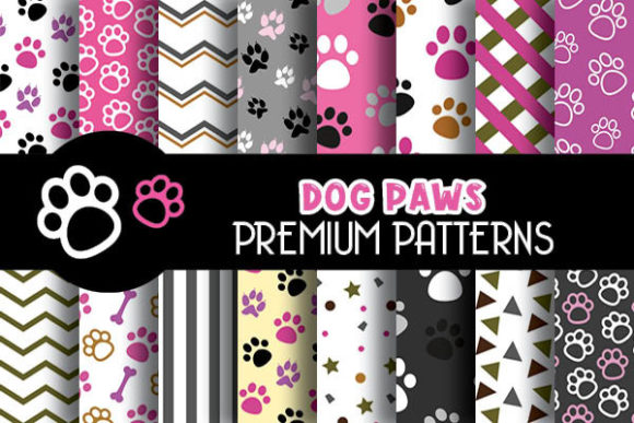 Pink Dog Paws Digital Papers Patterns