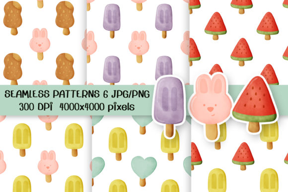 Watercolor Ice Cream Seamless Patterns